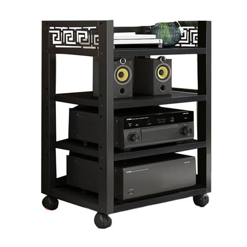2/3/4/5 Stufen Cd Regals Holz Schallplattenständer Verstellbar Cd Regals Mit Rollen Modernes Stehend Möbel, für Spielzimmer Konferenzräume Wohnzimmer und Aufnahmestudios(Black,50 * 40 * 88cm) von Generic