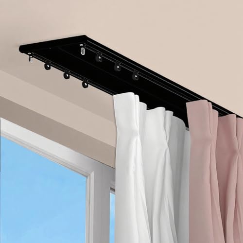 2 Läufige Gardinenschiene Decke Leise Doppelreihige Gardinenschiene Gardinen Schienensystem Mit Stummen Rollen Doppelte Vorhangschiene Aus Aluminium Für Fenster Vorhänge Raumteiler(Black,5.6m/18.4ft) 2 Läufige Gardinenschiene Decke Leise Doppelreihige Gardinenschiene Gardinen Schienensystem Mit Stummen Rollen Doppelte Vorhangschiene Aus Aluminium Für Fenster Vorhänge Raumteiler(Black,5.6m/18.4ft) von Generic
