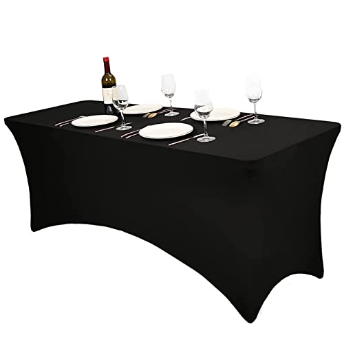 2 Packungen Fitted Rechteckige Tischdecken Polyester Dehnbare Elastische Spandex Tischdecke Patio Tischdecke Hochzeit Party Cocktail Bar Ausstellungen Waschbare Tischdecke, Black, 6ft von Generic