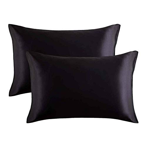 2 Set Kissenbezug 50x60cm Einfarbig-Satin Kissenhülle mit Reißverschluss, Weicher Comfortable Kissenbezüge Doppelpack Sofakissenbezug Sofa Schlafzimmer (Schwarz, 50x60cm) von generic