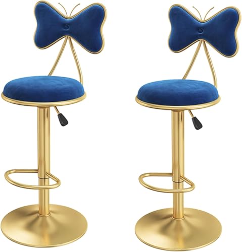 2 Stück Barhocker Lift Swivel Island Hocker, Küchenarbeitsplatte Home Esszimmerstuhl Mit Samtrückenlehne, Metallbeinen Und Fußstütze, Verstellbare Höhe 60-80cm, Blue, 13.4x13.4 inches von Generic