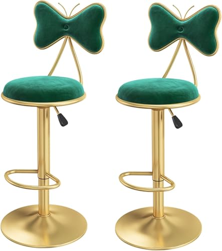 2 Stück Barhocker Lift Swivel Island Hocker, Küchenarbeitsplatte Home Esszimmerstuhl Mit Samtrückenlehne, Metallbeinen Und Fußstütze, Verstellbare Höhe 60-80cm, Green, 13.4x13.4 inches von Generic