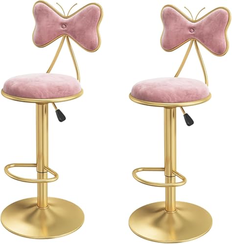 2 Stück Barhocker Lift Swivel Island Hocker, Küchenarbeitsplatte Home Esszimmerstuhl Mit Samtrückenlehne, Metallbeinen Und Fußstütze, Verstellbare Höhe 60-80cm, Pink von Generic