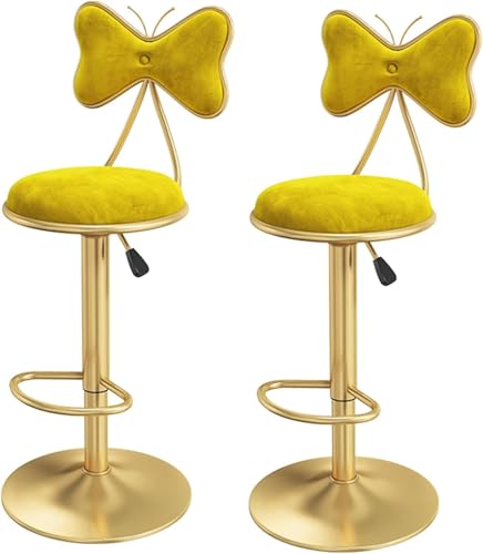 2 Stück Barhocker Lift Swivel Island Hocker, Küchenarbeitsplatte Home Esszimmerstuhl Mit Samtrückenlehne, Metallbeinen Und Fußstütze, Verstellbare Höhe 60-80cm, Yellow, 13.4x13.4 inches von Generic