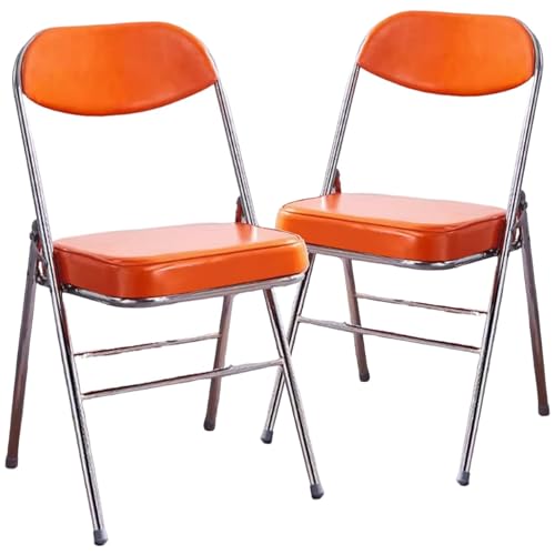 2 Stück Klappstuhl Gepolstert, Balkon Stühle 2er Set, Stabiler Metallrahmen, Geeignet für Esszimmer, Garten, Partys und Veranstaltungen im Innen- und Außenbereich(Orange) von Generic