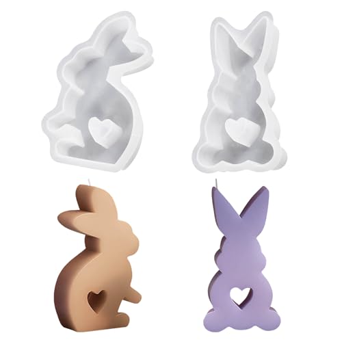 2 Stück Ostern Kaninchen Silikonformen Gießformen, 3D Hasenform für Ostern, Kerzenformen zum Gießen, Osterhase Silikonform for Tortendeko, Schokolade, Seife, Sojawachs Kerzen, Ostergeschenke (A+D) von Generic