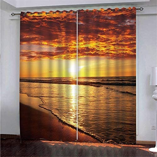 2 Stück Verdunkelungsvorhänge, Sonnenuntergang Am Meer 3D Blickdichter Vorhang Mit Ösen, Thermovorhang, Vorhang Mit Ösen, Verdunkelungsvorhänge Für Schlafzimmer, Wohnzimmer 220(B) X215(H) cm von Generic