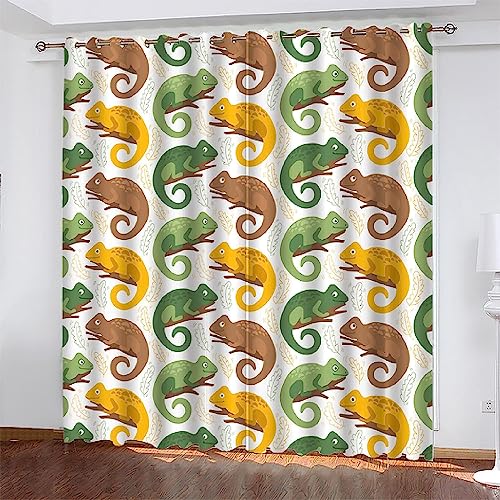 2 Stücke Gardinen Wohnzimmer Kinderzimmer Thermovorhang Verdunkelungsvorhang Weihnachten Dekoschals Vorhänge 3D Braun-Grüne Cartoon-Eidechse Blickdi von Generic