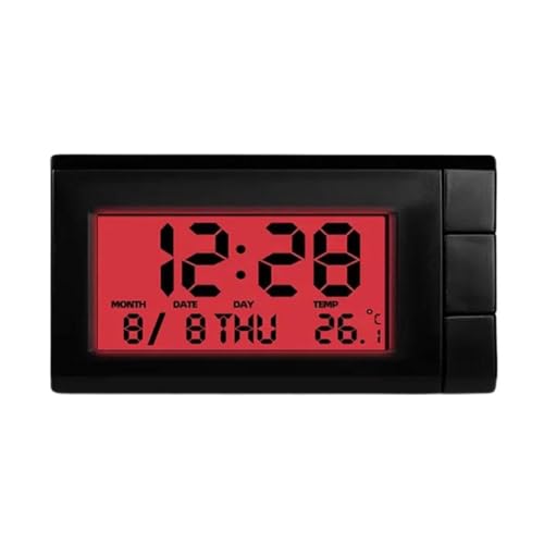 2-in-1 Auto Armaturenbrett Digitaluhr Temperatur Uhr Automobil Kalender Leuchtende Uhr Kleine Automobiluhr Mini Digitaluhr für Auto Armaturenbrett Lüftungsschlitz für Büro Zuhause Schreibtisch (Rot) von Generic