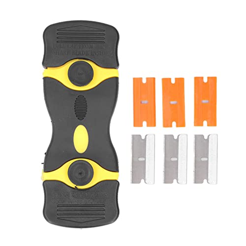 2 in 1 Schaberwerkzeug Rasiermesser Blatt Schaber Werkzeug Multifunktional Reinigungsschaber mit Kunststoff- und Metallblättern für Küchenbadauto -Autoboot Abs Material 125 x 45 (Schwarzgelb) von Generic