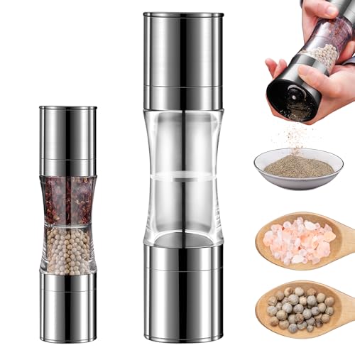 2-in-1 manuelle Salz- und Pfeffermühle, Edelstahl, Handkurbel, nachfüllbar, Pfeffermühle (Farbe-C) von Generic