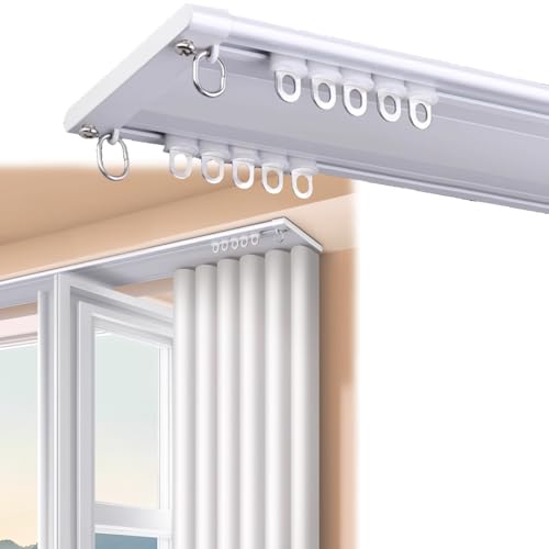2-läufig Deckengardinenschiene Ultradünne Schiene Aus Aluminiumlegierung Raumteiler Gardinenstange Schiebe GeräUschlose Vorhangstange Für Wohnzimmer Schlafzimmer(Weiss,270cm) von Generic