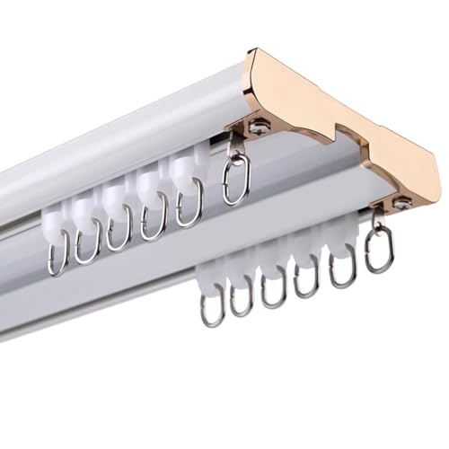 2-läufig Vorhangschiene Doppelläufig Schienensystem Aluminium Deckenvorhangschiene Schiebe GeräUschlose Vorhangstange Duschvorhangstange Mit Rolle(Weiss,330cm) von Generic
