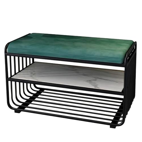 2-stöckig Schuhbank aus Metall Stabiler Schuhständer mit Sitzkissen, Schuhregal Platzsparend mit Ablage, Multifunktional für Eingangsbereich, Flur, Wohnzimmer(Green 01,39.37in/100cm) von Generic