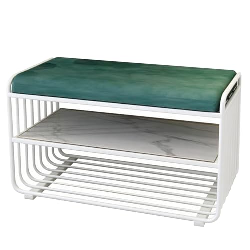 2-stöckig Schuhbank aus Metall Stabiler Schuhständer mit Sitzkissen, Schuhregal Platzsparend mit Ablage, Multifunktional für Eingangsbereich, Flur, Wohnzimmer(Green 02,39.37in/100cm) von Generic