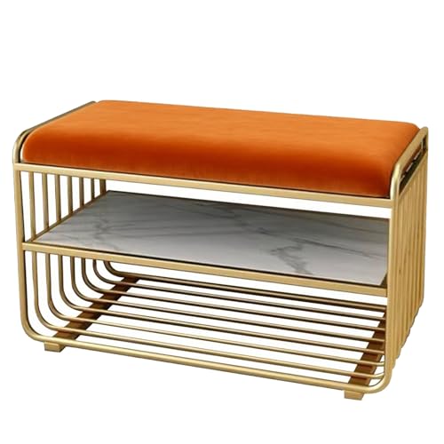 2-stöckig Schuhbank aus Metall Stabiler Schuhständer mit Sitzkissen, Schuhregal Platzsparend mit Ablage, Multifunktional für Eingangsbereich, Flur, Wohnzimmer(Orange,39.37in/100cm) von Generic