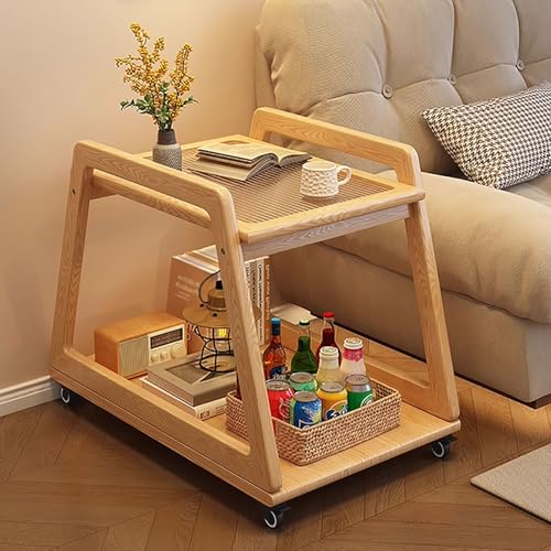 2-stöckiger Beistelltisch auf Rollen Nachttisch mit Ablagefächern for Enge Räume, Schlafzimmer, Wohnzimmer, Eingangsbereiche Einfache Montage(Beige) von Generic