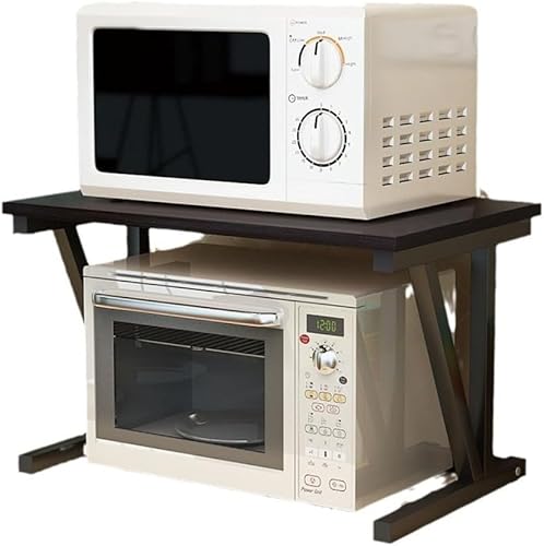 2-stöckiger Mikrowellenherd Rack Gewürzregal Für Küche Hochleistungs-mikrowellen-Toaster-ständer Küchenarbeitsplatte Organizer Topfpfanne Grill Aufbewahrungsregale, Black Frame, Light Walnut von Generic
