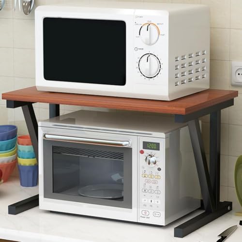 2-stöckiger Mikrowellenherd Rack Gewürzregal Für Küche Hochleistungs-mikrowellen-Toaster-ständer Küchenarbeitsplatte Organizer Topfpfanne Grill Aufbewahrungsregale, White Frame, Light Walnut von Generic