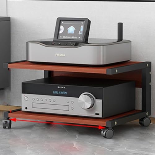 2-stufiges Audio-Video-Rack mit Rädern, AV-Medienständer für kleine Räume, CD-Player-Ständer, Holzregale, Eck-Entertainment-Center, Stereoschrank (Teak, 50 x 40 x 30 cm) von Generic