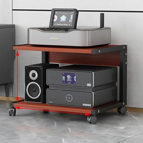 2-stufiges Audio-Video-Rack mit Rädern, AV-Medienständer für kleine Räume, CD-Player-Ständer, Holzregale, Eck-Entertainment-Center, Stereoschrank (Teak, 50 x 40 x 45 cm) von Generic