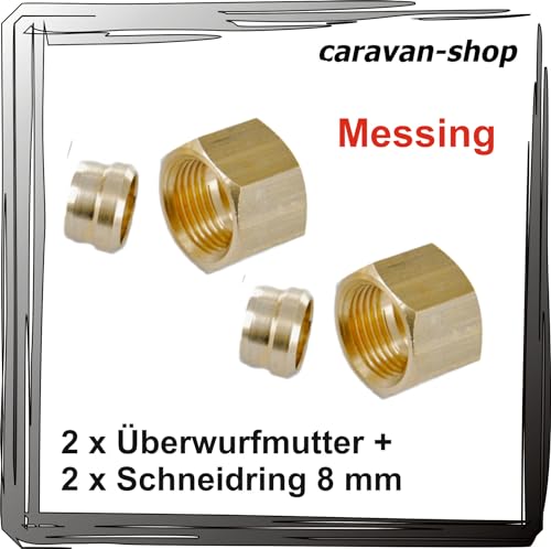 2 x Schneidringe + Überwurfmutter für 8 mm Rohr Messing RVS 8 Marine Caravan von Generic