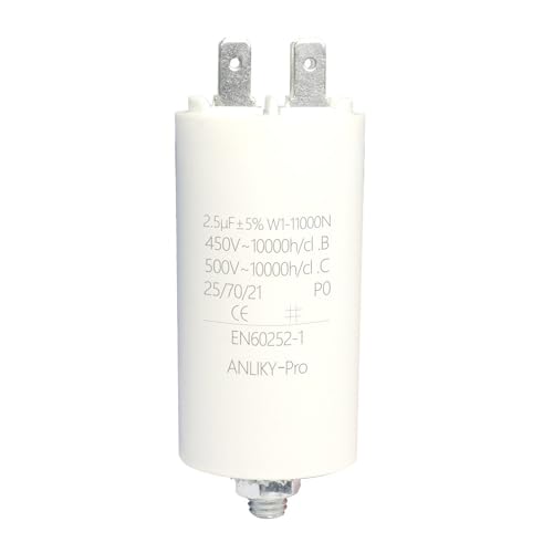 2.5µF 450V AMP Kondensator Motor Kondensator Anlaufkondensator, CBB60 Stecker Arbeitskondensator M8 mit Mutter Dichtung (2.5 µF) von Generic