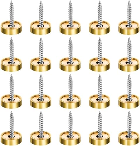 20 Sätze Messing Gold Spiegelschrauben Zierschrauben Polierte Spiegelnägel mit Kappen für Spiegel Glasbadplatten Kleiderschränke (16mm) von Generic
