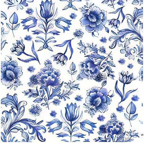 20 Stück 6,5 blaue Blumen-Servietten für Serviettentechnik, blaue und weiße Servietten, Chinoiserie-Servietten, dekorative Servietten für Decoupage, hübsche Blumenservietten, Blumen-Papierservietten, von Generic