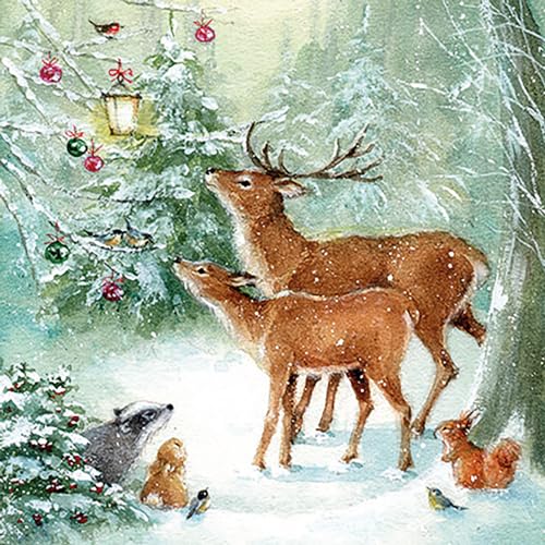 20 ct 13x13 Snowfun Weihnachtsservietten Decoupage Weihnachten Papierservietten Einweg Weihnachtsservietten Papier Winter Servietten Dekorative Weihnachtsservietten für Kinder Hirsch Servietten von Generic