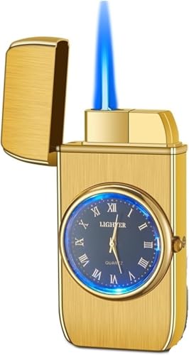 2024 Metallfeuerzeug, Butanbrenner Feuerzeug Turbo Herren Gadget Winddichtes Feuerzeug Ungewöhnliches Geschenk, Gold von Generic