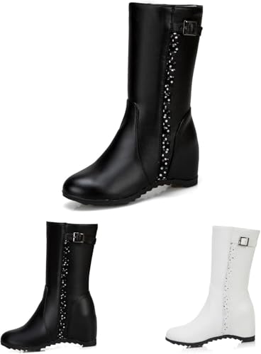 2024 Neue Stiefeletten Für Herbst Winter Damen Stiefeletten Mit Schnalle 5cm Keilabsatz Kurze Stiefel Pu-Leder Runde Zehe Stiefeletten Elegante Fussschuhe Für Party, Black, 4 UK 2024 Neue Stiefeletten Für Herbst Winter Damen Stiefeletten Mit Schnalle 5cm Keilabsatz Kurze Stiefel Pu-Leder Runde Zehe Stiefeletten Elegante Fussschuhe Für Party, Black, 4 UK von Generic