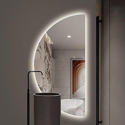 24-Zoll-led-badezimmerspiegel Halbkreisspiegel Rahmenloser Dekorativer Wandspiegel Explosionsgeschützter Kosmetikspiegel Anti-beschlag 3-farbig Dimmbar, Left, 24inch/60cm von Generic