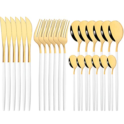 24-teiliges Geschirr-Set Aus Edelstahl Besteck Messer Gabel Löffel Teelöffel Geschirr-Set Mir 24p Weißgold von Generic