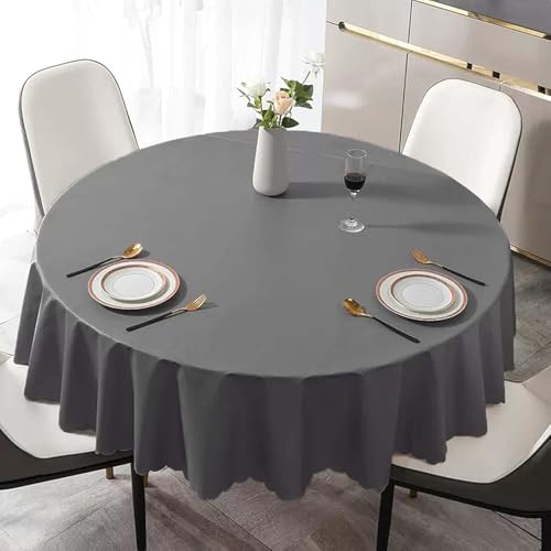 240cm Runde Tischdecke, Wasserabweisende Auslaufsichere Polyester-tischdecke, Waschbare Tischdecke, PVC-tischdecke Für Runden Tisch, Grey, 200cm von Generic