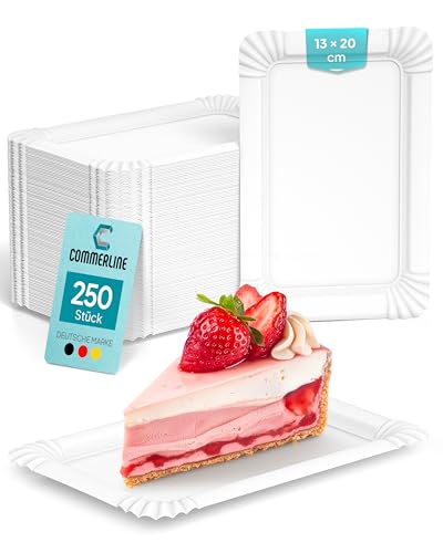 Commerline 250 Stück Pappteller 31 Rechteckig 13x20 cm | Einweggeschirr Kuchenteller Partygeschirr Partyteller | Einwegteller Papierteller Einmalgeschirr Imbissteller (250, Pappteller 31 (13x20 cm)) von Commerline