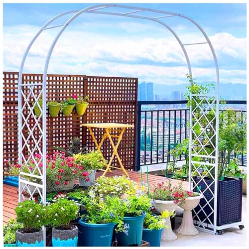 250cm hoch Rosenbogen Metall Gartenbogen Hochzeitsbogen Spalier Torbogen Pergola Rankhilfe Rankgitter freistehend Pflanzbogen 180cm 200cm 260cm 310cm 350cm Breite(Weiß,B240 x H250cm) von Generic