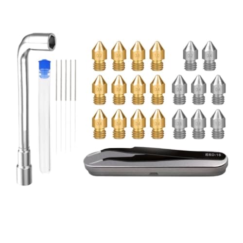 29 Stück MK8 Ender 3 Düsen 0,4 Mm, 3D-Drucker Messing Hotend Düsen Mit Metall-Aufbewahrungsbox Für Creality Ender 3/Ender 3 Pro/Ender 3 Neo/Ender 5 Pro/Ender 3 S1/CR 10 Serie 3D-Drucker(17 pcs/set) von Generic