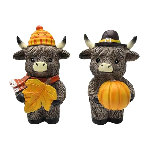 2X Herbst Kuh Statue Halloween Kuh Figurine Tier Skulptur Harz Ornament für Regal 2X Herbst Kuh Statue Halloween Kuh Figurine Tier Skulptur Harz Ornament für Regal von HuadaXtai