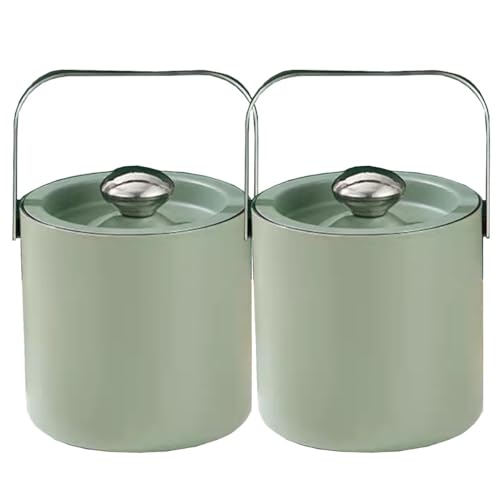 2er-Pack 1,6/3 L doppelschichtiger Edelstahl-Eiskübel for Eiswürfel, Eiswanne mit luftdichtem Deckel & Zange & Sieb for die Bar(Green,1.6L) von Generic