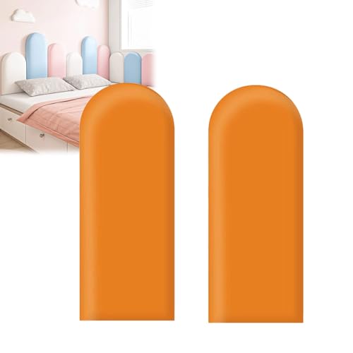 2er-Pack Abziehbare Und Aufklebbare Kopfteilpaneele, Dekorative 3D-Schaumstoff-Wandpolster Für Das Schlafzimmer, Kollisionssichere Gepolsterte Wandpaneele Als Schutzaufkleber(Orange,30x40cm) von Generic