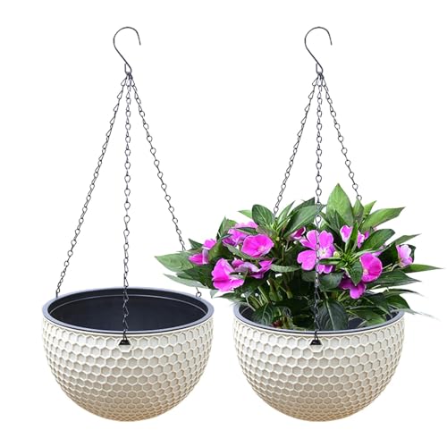 2er Pack Blumenampel Hängend Außen | Selbstbewässerung Hängende Blumentöpfe | Hängepflanze Blumentopfkorb mit Wasserspeicher & Ablaufloch Bienenwabe Hängekorb für Garten Balkon Dekoration von Generic