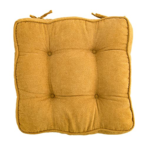 2er-Pack Stuhlkissen für Esszimmerstühle mit Bändern. Dicke weiche rutschfeste Sitzkissen. Waschbare Quadratische getuftete Tatami-Stuhlpolster 45,7 x 45,7 cm (gelb) von Generic