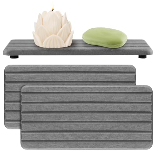 2er Pack Waschtisch-Tabletts, wasserabsorbierende Stein-Trockentablett, Matte für Waschbecken und Küchentheke, Organizer, schnell trocknender Spülschwammhalter, Waschtisch-Caddy (grau) von Generic