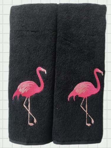 2er-Pack weiße Flamingo Fingerspitzen Küchentücher Deluxe Premium Frottee Handtücher 100% Baumwolle 27,9 x 45,7 cm (schwarz) von Generic