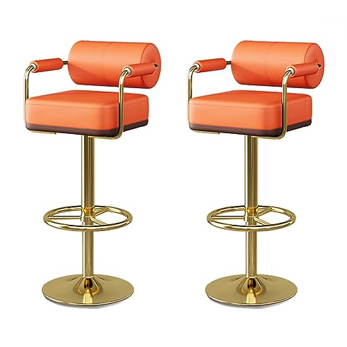 2er-Set Barhocker mit Rückenlehne und Fußstütze, Verstellbarer Drehstuhl aus Kunstleder, Barhocker in Thekenhöhe für Esszimmer auf Kücheninseln (goldene Füße, grau) (orange-goldene von Generic