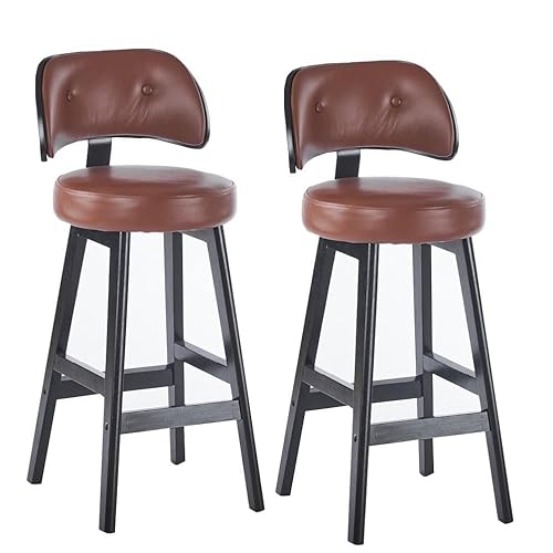 2er Set Barstuhl Modern Holz 80 cm Frühstücksstühle gepolstert Rindsleder mit Rückenlehne für Kücheninsel Pub Orange (Braun) von Generic
