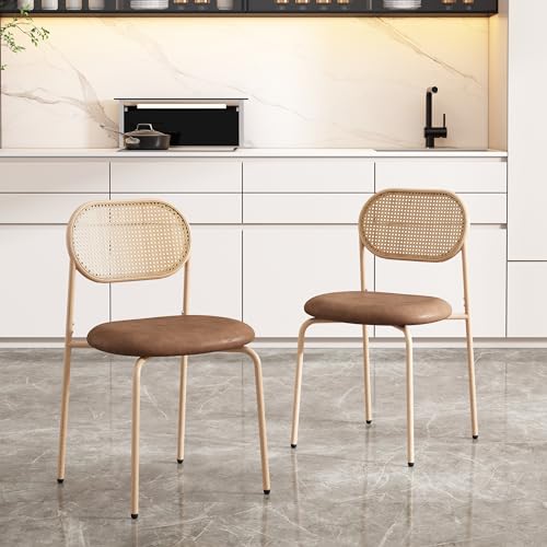 2er Set Esszimmerstuhl, moderner, einfacher Freizeitstuhl mit Vier Stützbeinen aus Metall, Rattan-Freizeitstuhl, Wohnzimmer- und Schlafzimmerstuhl, Braun von Generic