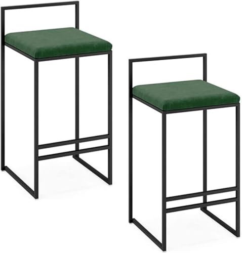 2er-Set Esszimmerstuhl Mit Voller Rückenlehne Aus Schwarzem Metall Mit Flanellsitz Und Fußstütze Und Rückenlehne Pub Café Esszimmer Küche Bar Theke Hocker, Green, 65cm(25″) von Generic