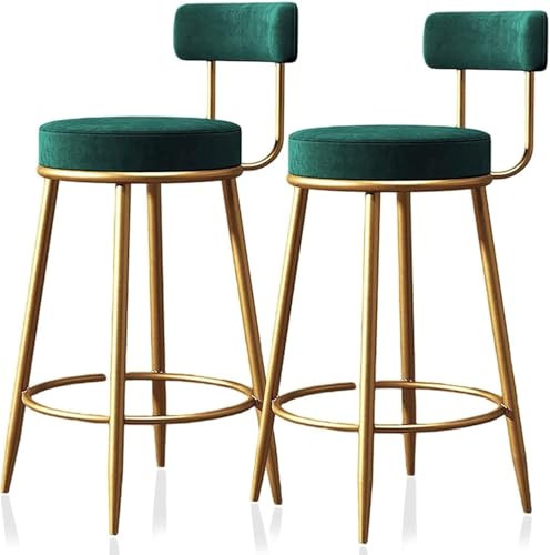 2er-Set Frühstücksbarstühle mit Rückenlehne und Fußstütze, Frühstücksküchenhocker mit hoher Rückenlehne(Green,65cm) von Generic